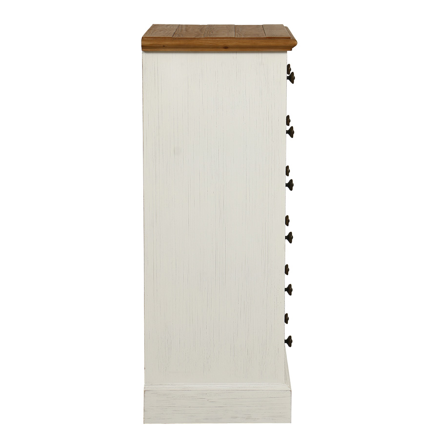 Commode chiffonnier 6 tiroirs en bois blanc vieilli avec plateau en épicéa massif - Natural
