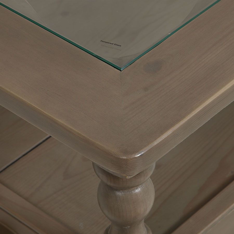 Table basse carrée en épicéa massif brun fumé grisé - Natural