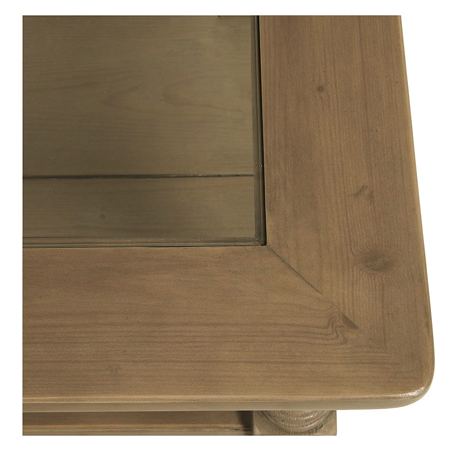 Table basse carrée en épicéa naturel cendré avec plateau vitré et 4 tiroirs - Natural