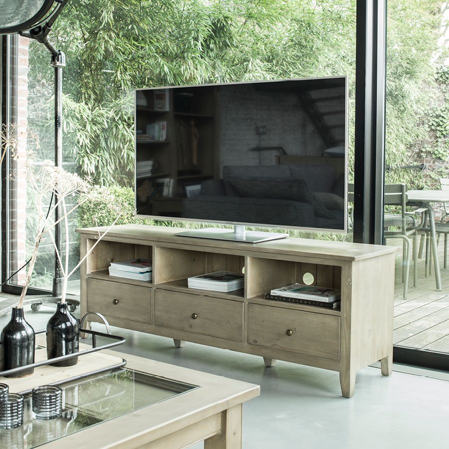Meuble TV avec rangements en épicéa naturel cendré - First