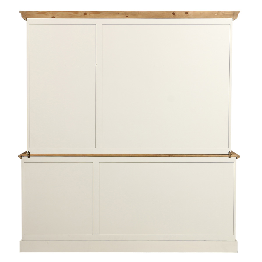 Buffet vaisselier 3 portes vitrées en bois blanc vieilli avec corniches en épicéa massif - Natural