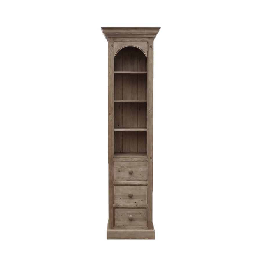 Bibliothèque colonne 3 tiroirs en épicéa brun fumé grisé - Natural