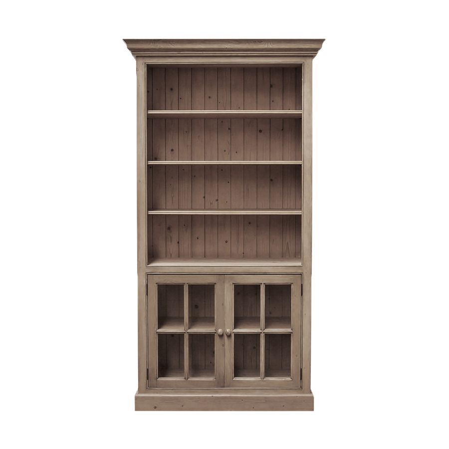 Bibliothèque modulable avec 2 portes vitrées en épîcéa massif brun fumé grisé - Natural