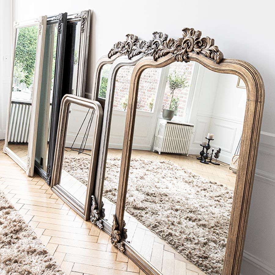 Grand miroir d'angle en bois