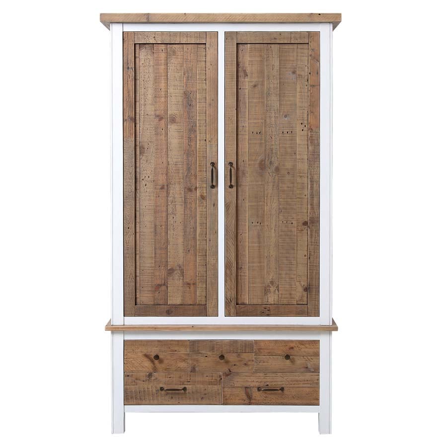Armoire penderie 2 portes en bois recyclé blanc -Rivages