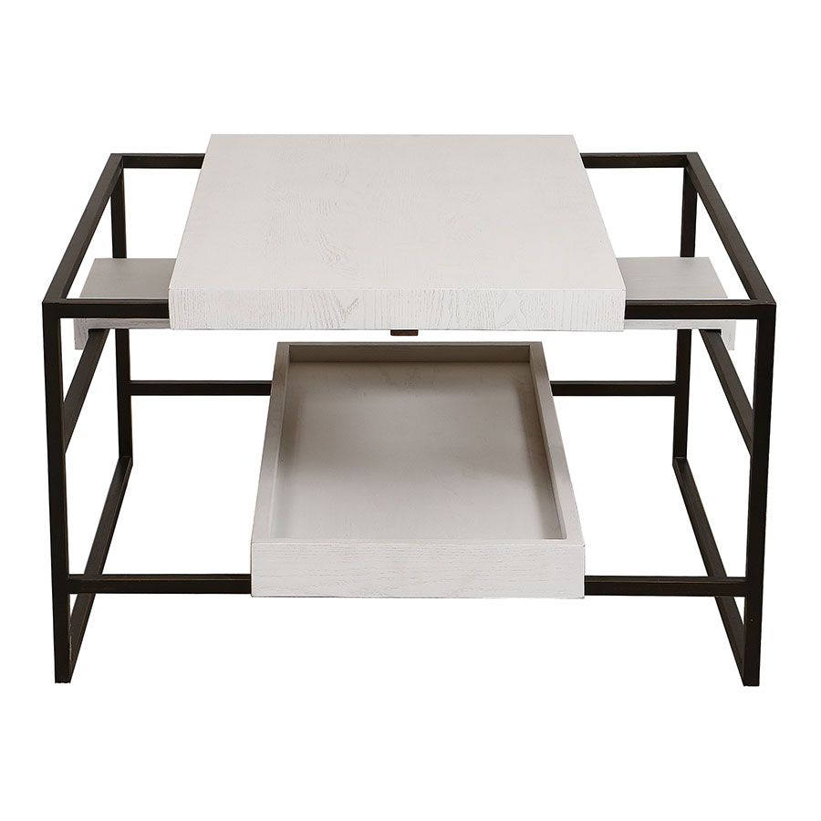 Table basse carrée contemporaine en frêne blanc et métal - Demeure