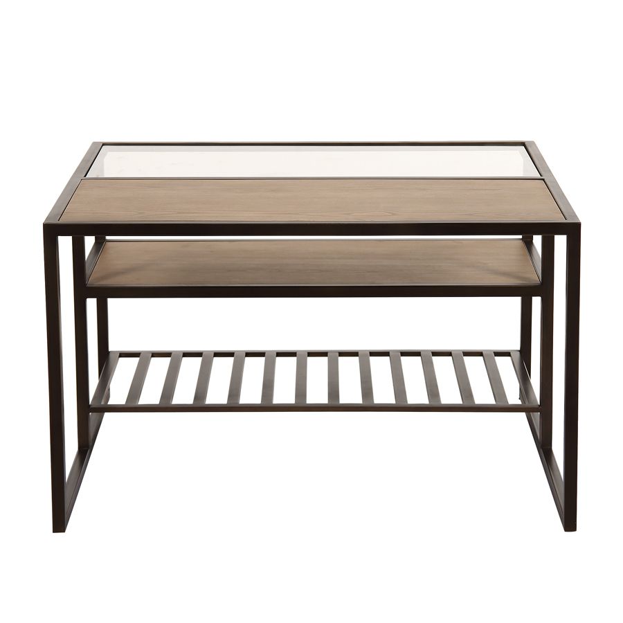 Table basse contemporaine en bois, verre et métal - Demeure
