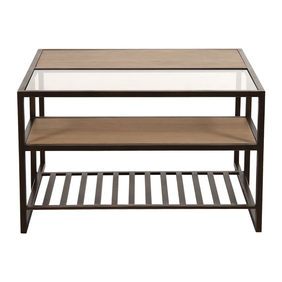 Table basse contemporaine en bois, verre et métal - Demeure