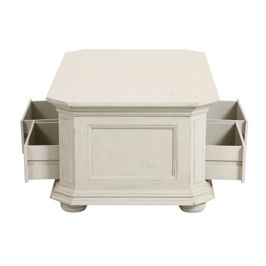 Table basse rectangulaire blanche en bois 2 tiroirs - Bruges