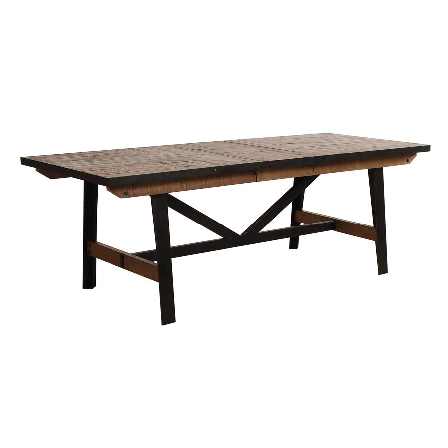 Table rectangulaire extensible industrielle en bois recyclé et métal - Manufacture