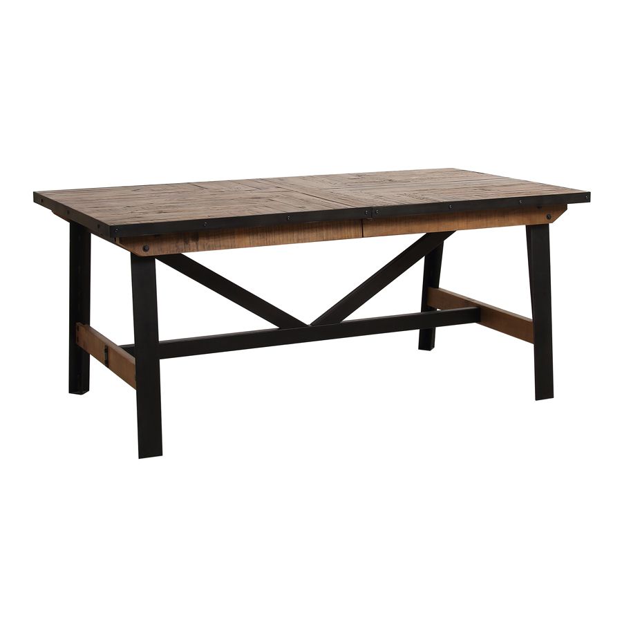 Table rectangulaire extensible industrielle en bois recyclé et métal pour 6 à 10 personnes - Manufacture