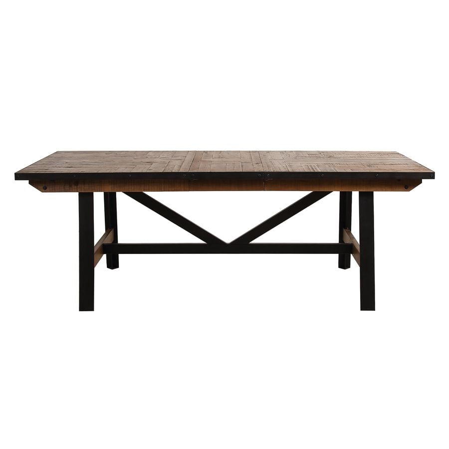Table rectangulaire extensible industrielle en bois recyclé et métal pour 6 à 10 personnes - Manufacture