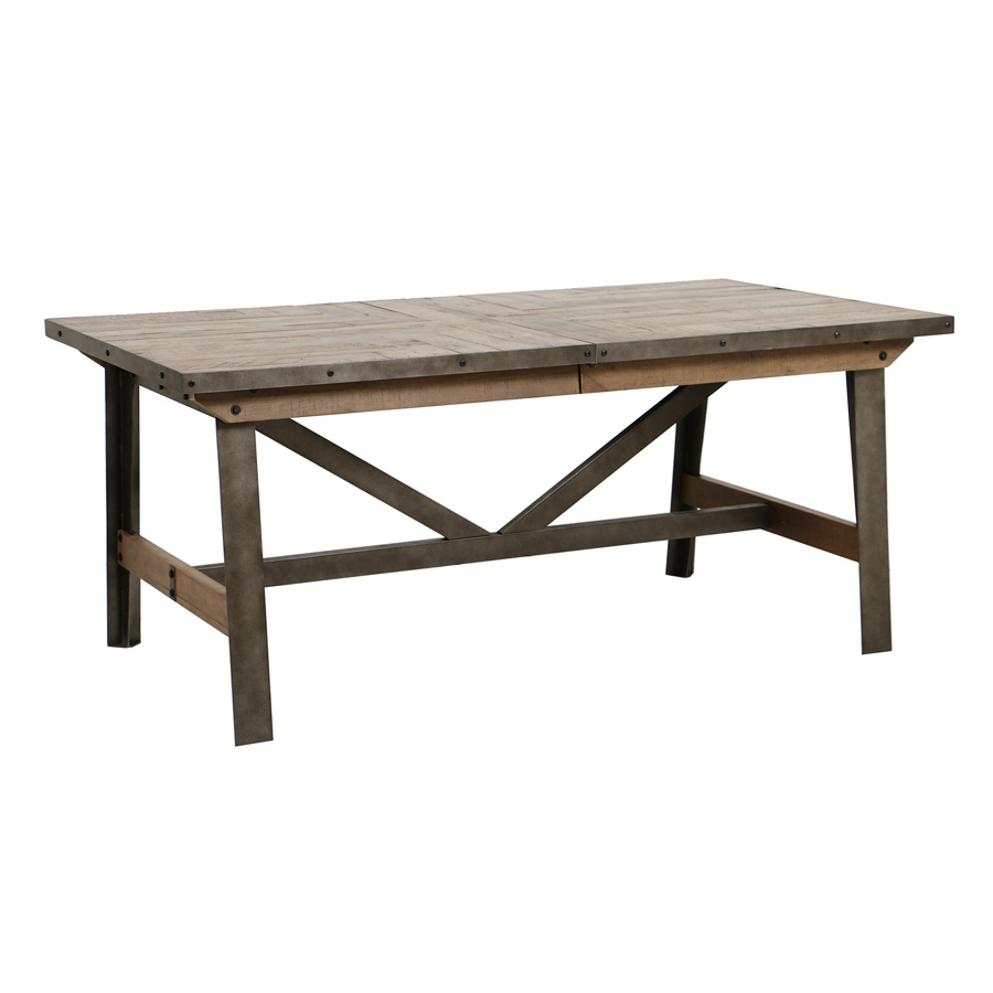 Table rectangulaire extensible industrielle en bois recyclé naturel grisé et métal pour 6 à 10 personnes - Manufacture