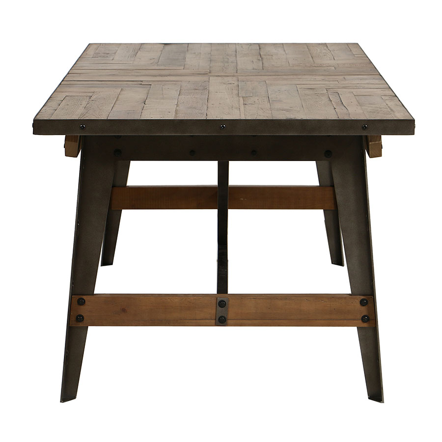 Table rectangulaire extensible industrielle en bois recyclé naturel grisé et métal - Manufacture