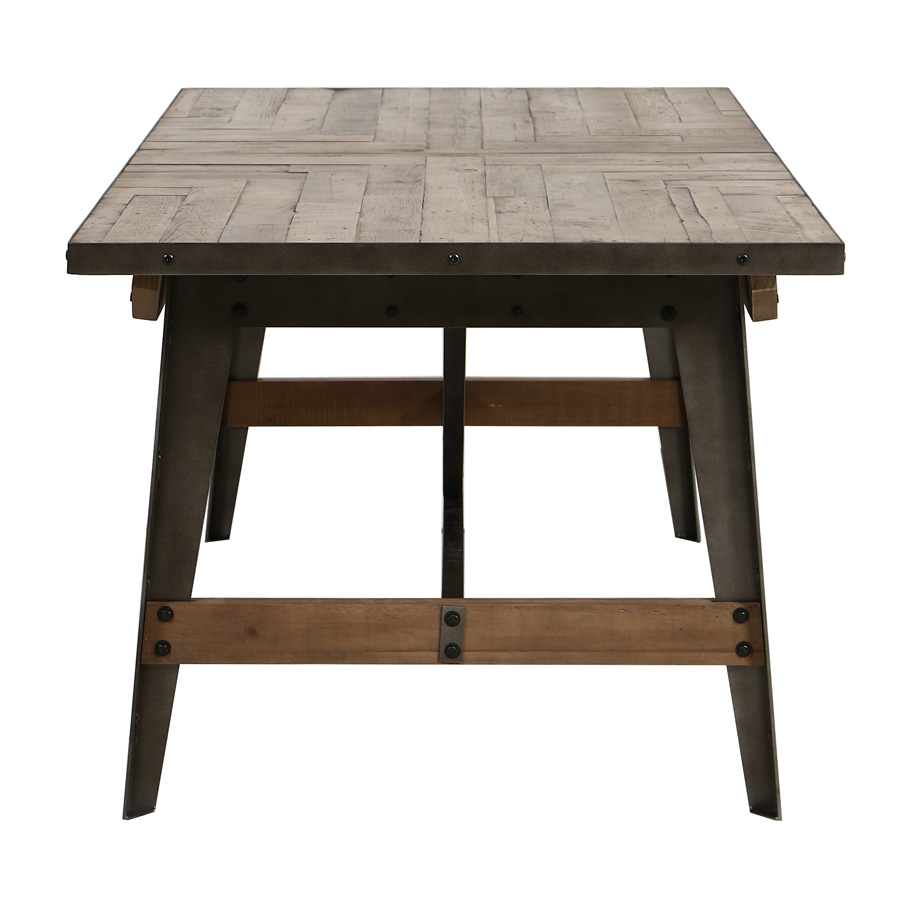 Table rectangulaire extensible industrielle en bois recyclé naturel grisé et métal pour 6 à 10 personnes - Manufacture