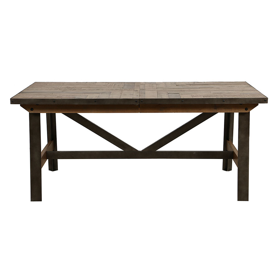 Table rectangulaire extensible industrielle en bois recyclé naturel grisé et métal - Manufacture