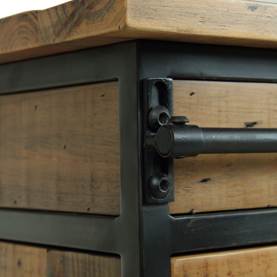 Commode 6 tiroirs avec porte vitrée en bois recyclé et métal - Manufacture