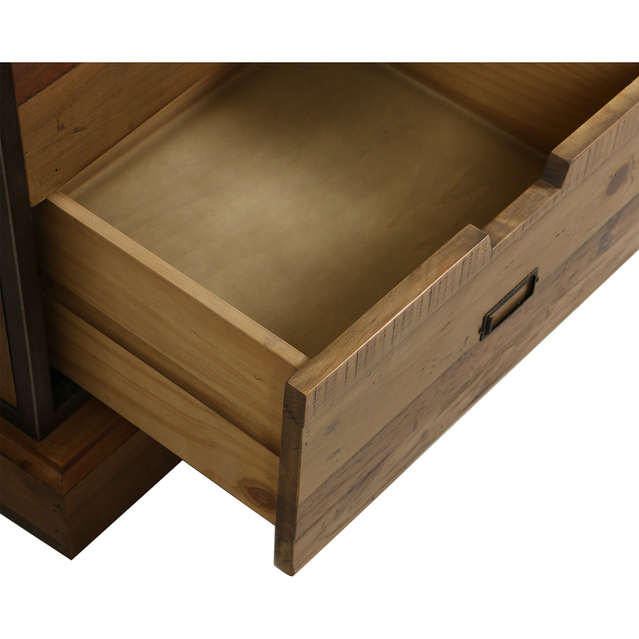 Commode 6 tiroirs avec porte vitrée en bois recyclé naturel grisé et métal - Manufacture