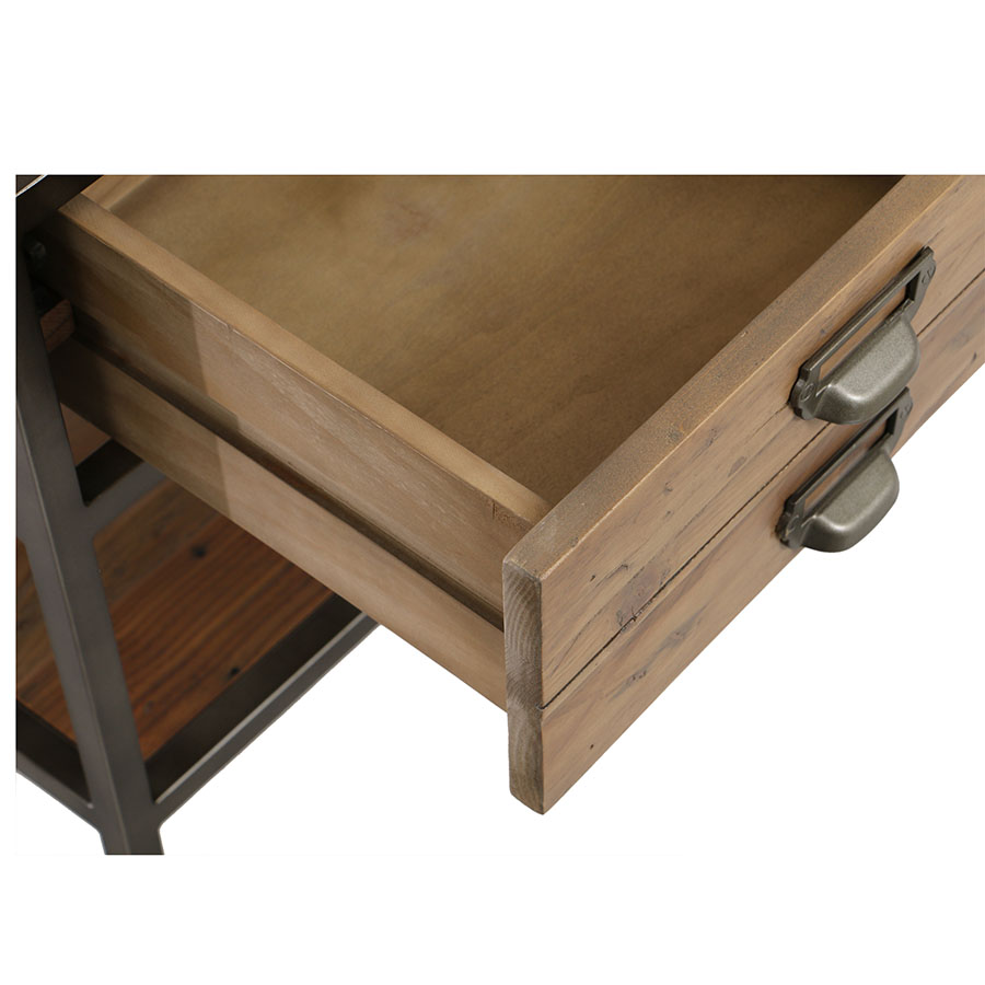 Table de chevet industrielle en bois naturel grisé recyclé et métal - Manufacture