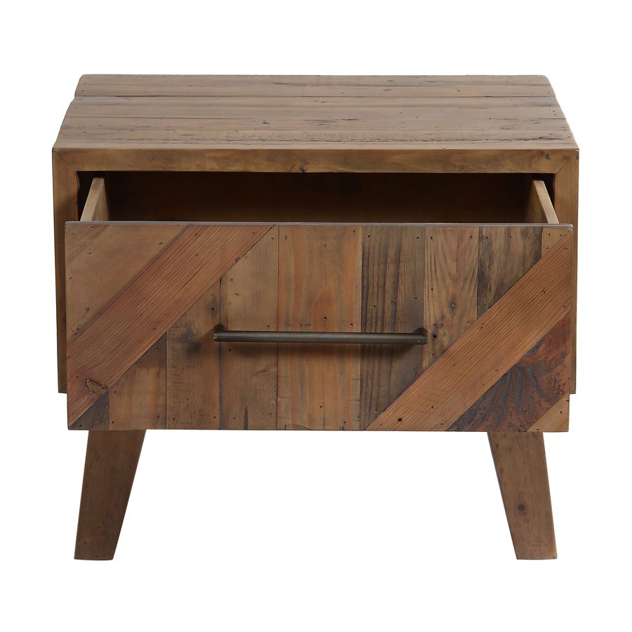Table de chevet en bois recyclé naturel grisé - Empreintes