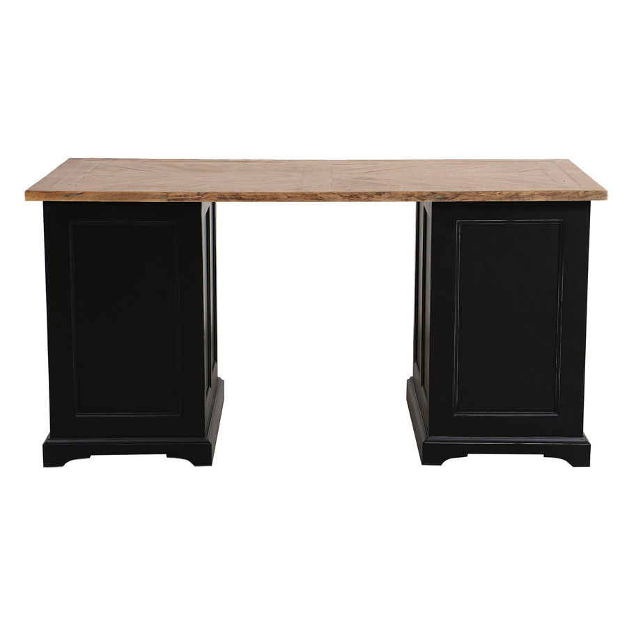 Bureau avec tiroirs bicolore noir et plateau en bois - Vénitiennes