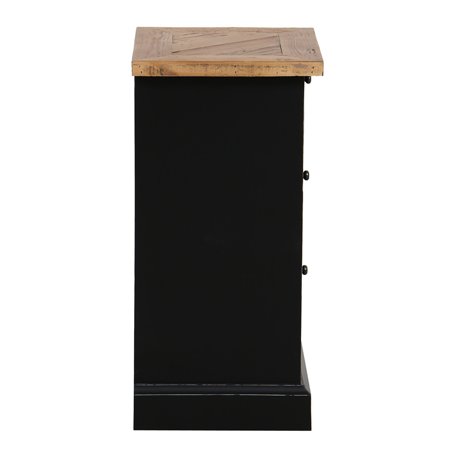 Chevet 3 tiroirs bicolore noir et plateau en bois  - Vénitiennes