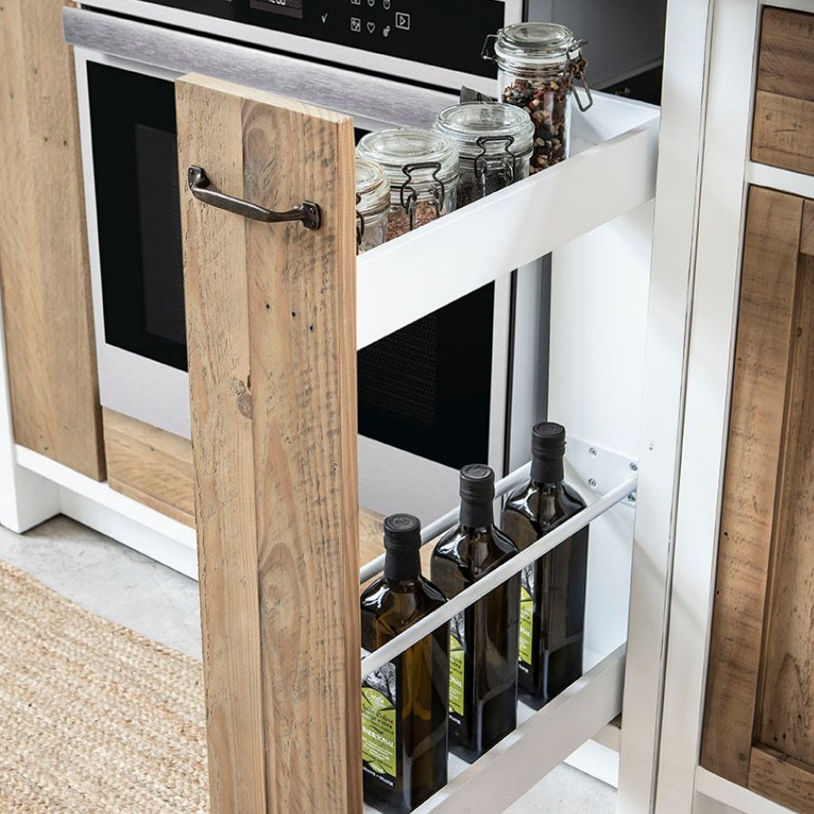 Soldes - Meuble de cuisine bas 2 portes 2 tiroirs en bois recyclé blanc -  Rivages - Interior's