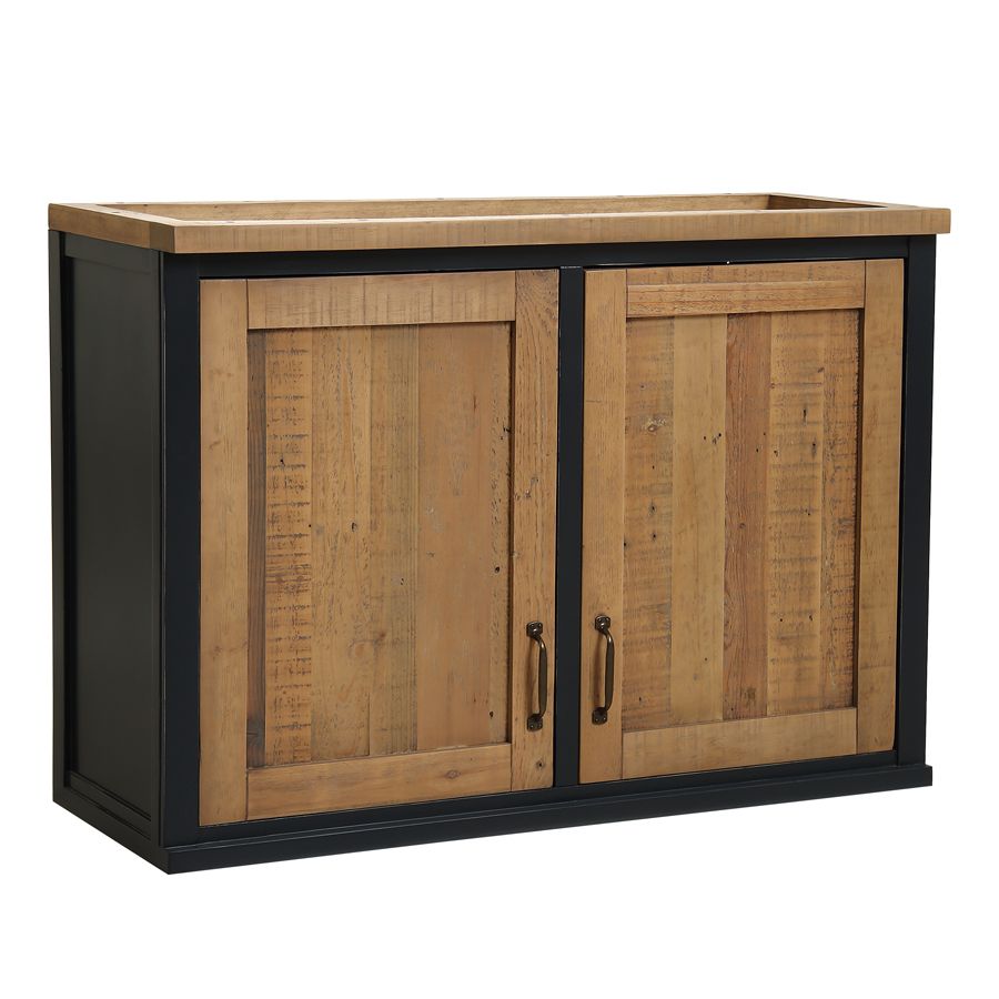 Meuble de cuisine haut 2 portes en bois recyclé bleu navy - Rivages