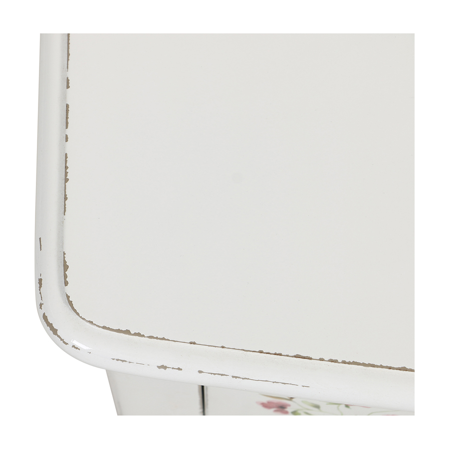 Commode galbée blanche motif floral en pin 4 tiroirs - Edition limitée