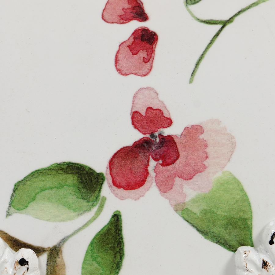 Commode galbée blanche motif floral en pin 4 tiroirs - Edition limitée