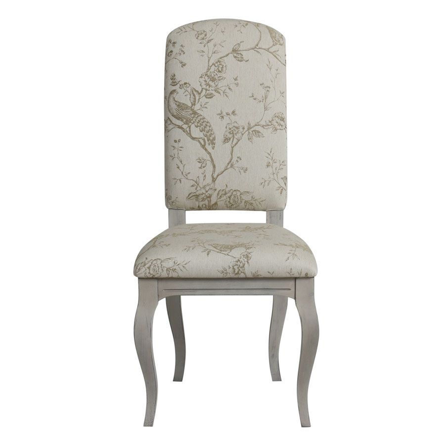 Chaise en tissu paradisier et hévéa gris argenté  - Romy