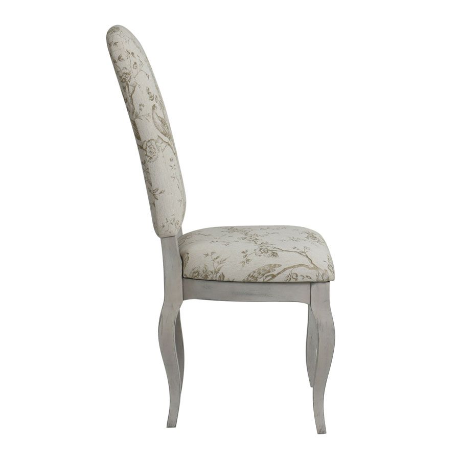 Chaise en tissu paradisier et hévéa gris argenté  - Romy