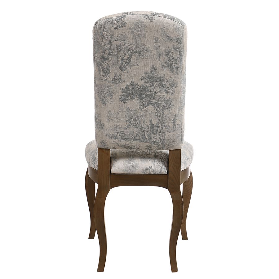 Chaise en tissu toile de jouy gris bleu et frêne massif - Romy