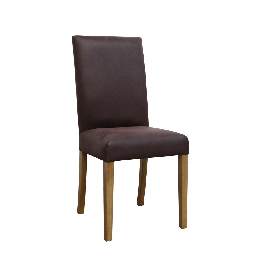 Chaise en tissu cuir synthétique chocolat et frêne massif - Romane