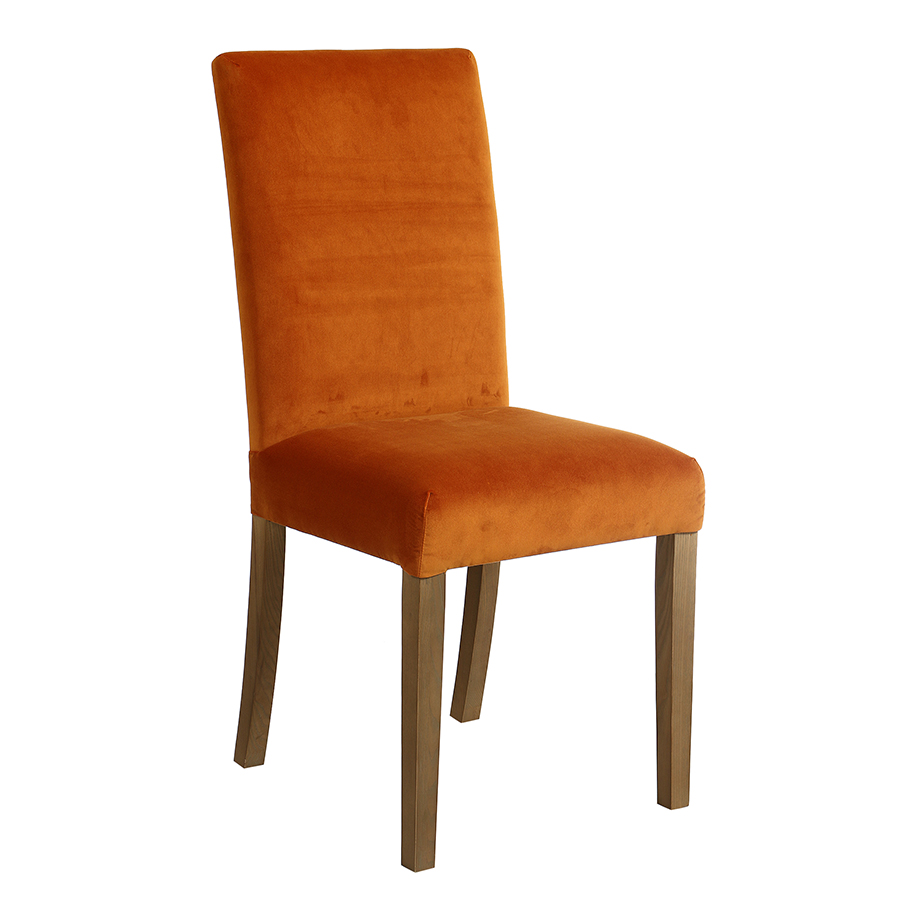 Chaise en frêne massif et velours orange - Romane