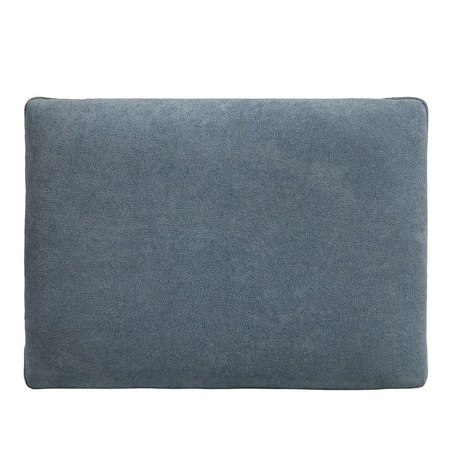 Pouf en hévéa gris argenté et tissu effet velours bleu gris - Edouard