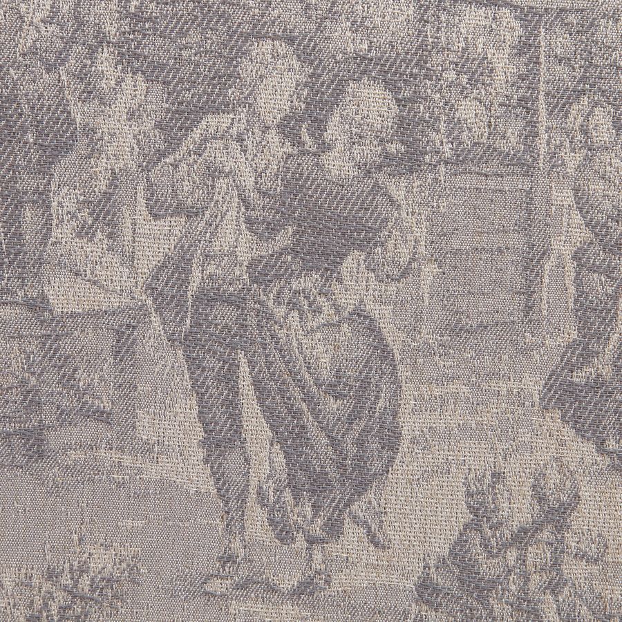 Pouf en hévéa massif et tissu toile de Jouy - Édouard