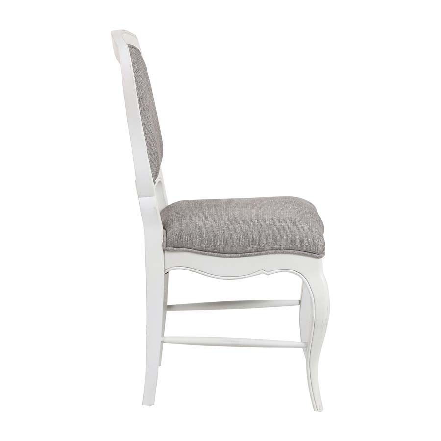 Chaise en hévéa massif et tissu gris chambray - Éléonore