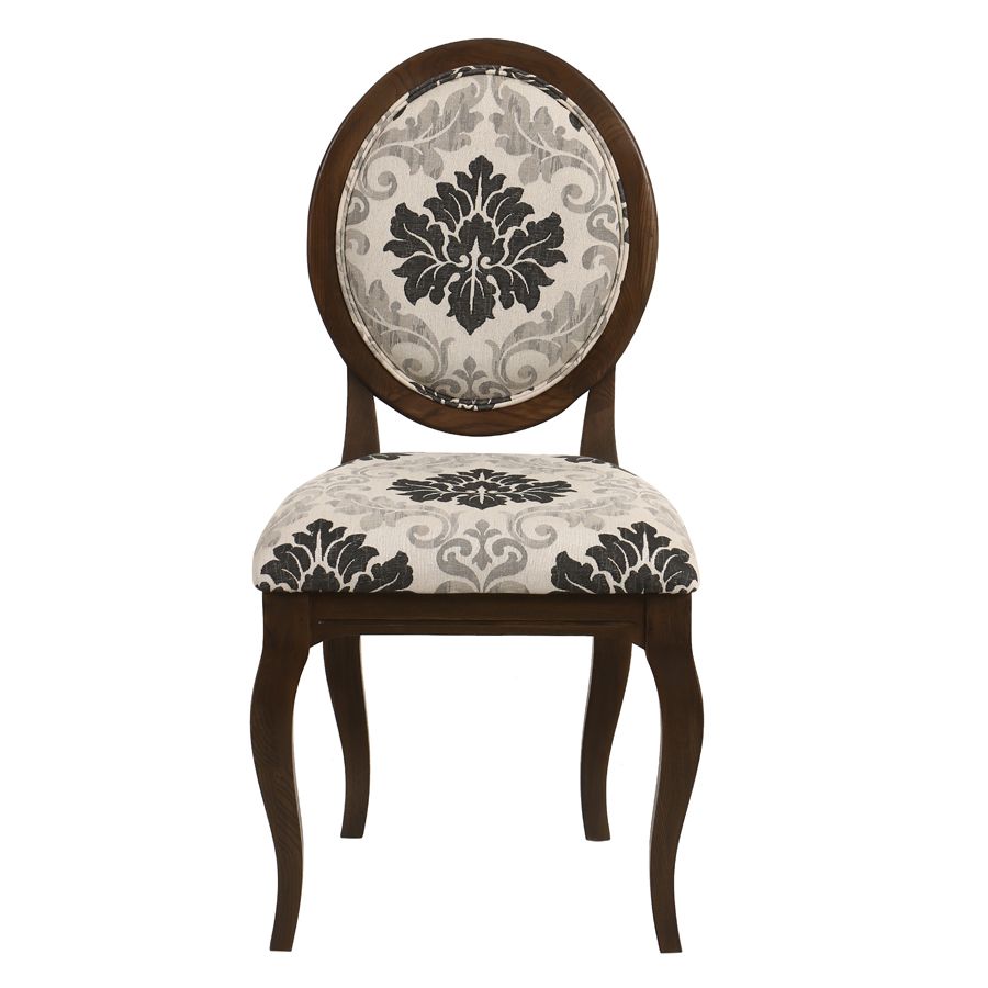 Chaise médaillon en tissu arabesque et frêne massif - Hortense