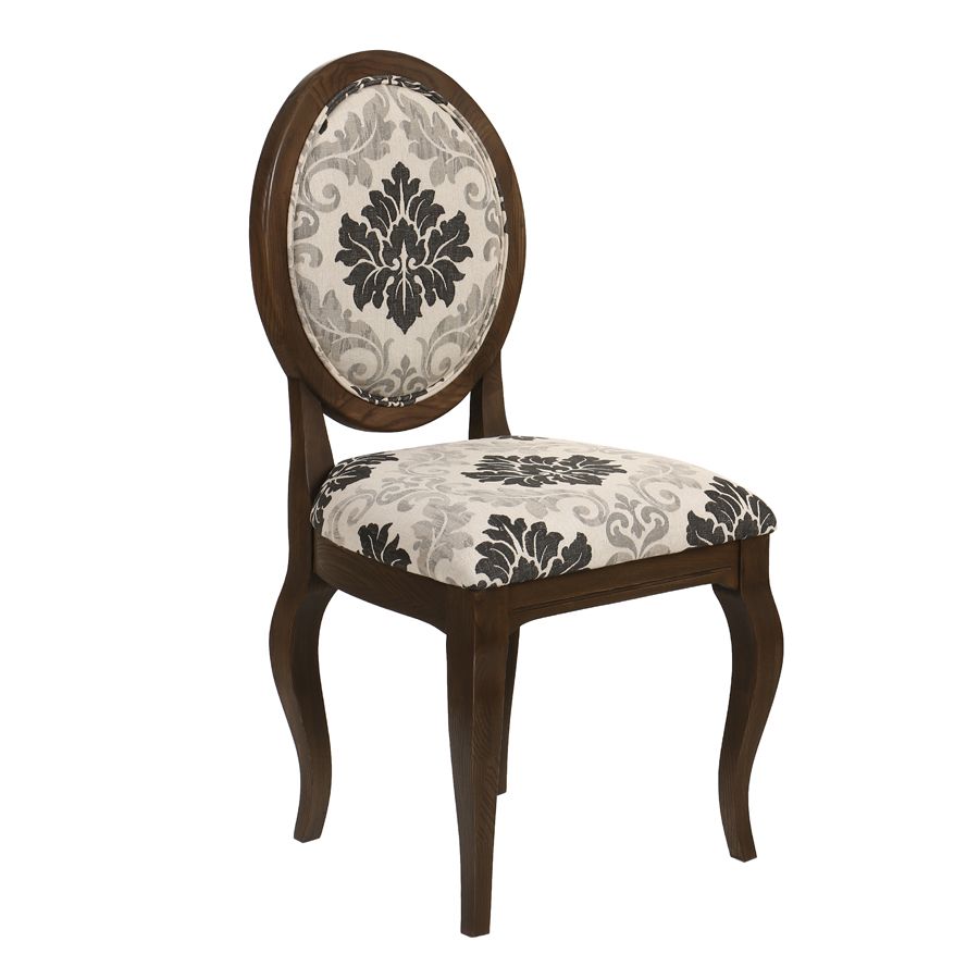 Chaise médaillon en tissu arabesque et frêne massif - Hortense