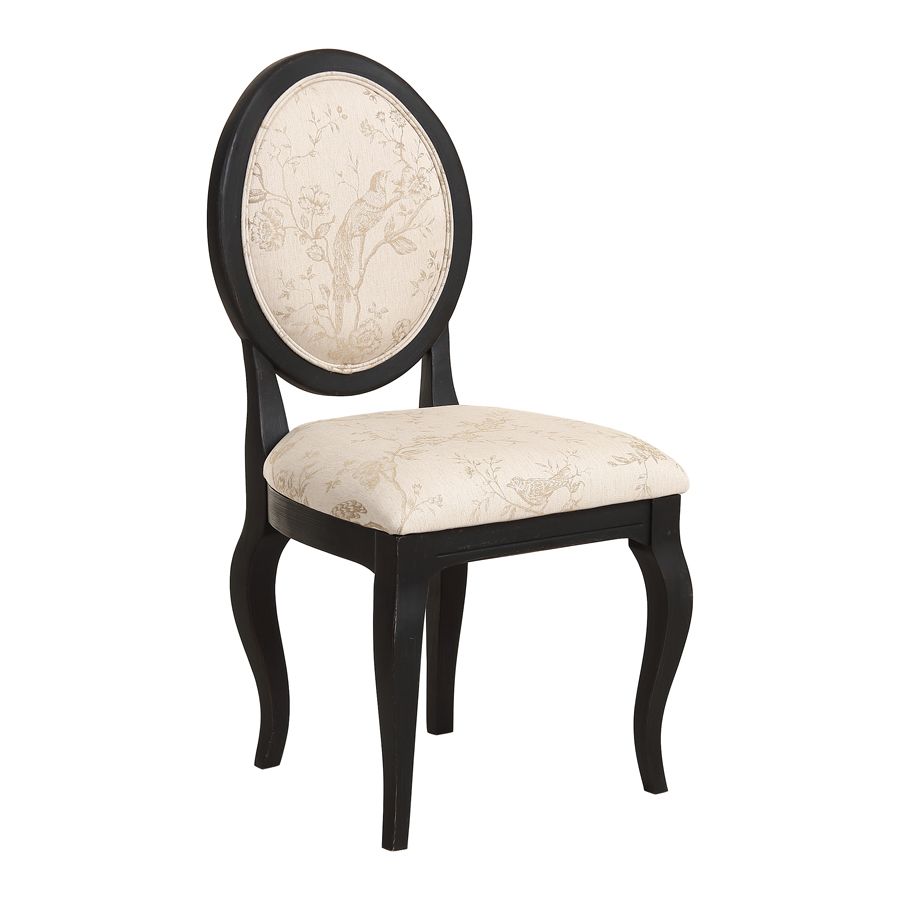 Chaise médaillon en tissu paradisier et bois noir - Hortense