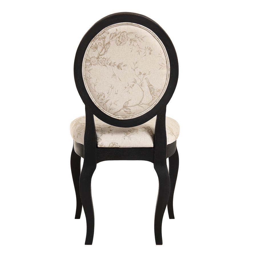 Chaise médaillon en tissu paradisier et bois noir - Hortense