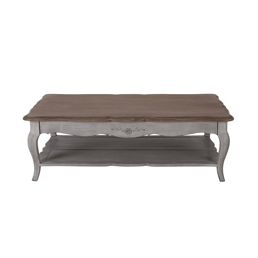 Table basse rectangulaire en pin gris argenté avec rangement - Château