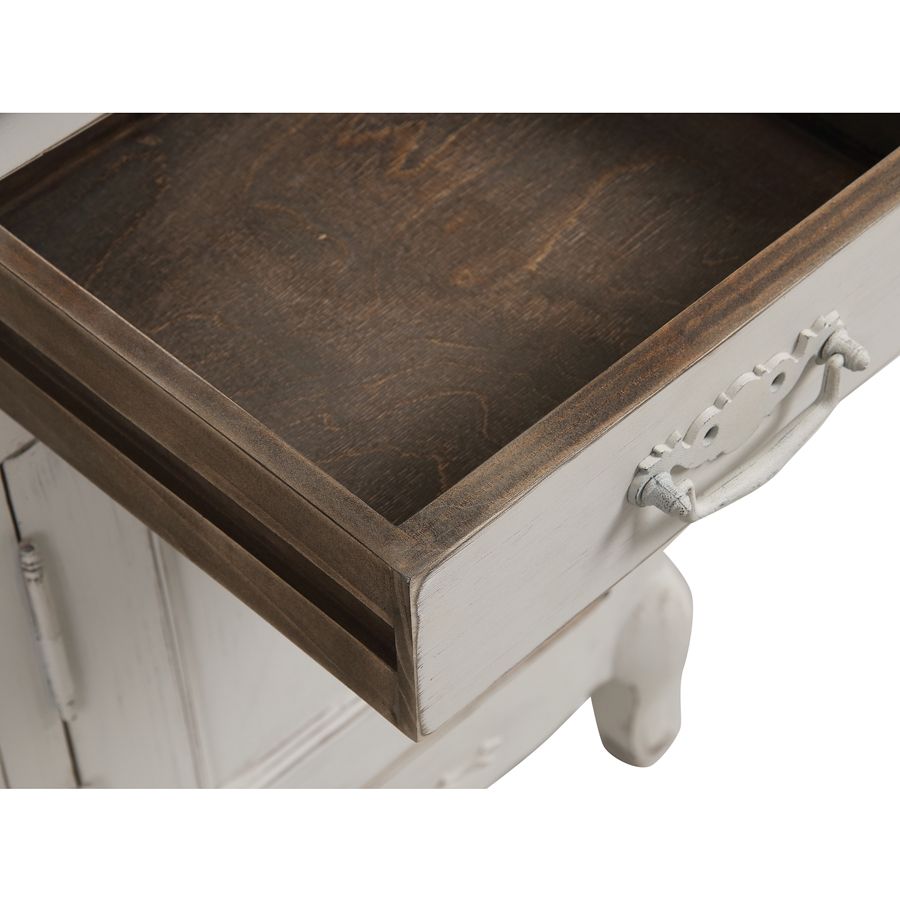 Table de chevet 1 tiroir 1 porte en pin blanc vieilli - Château