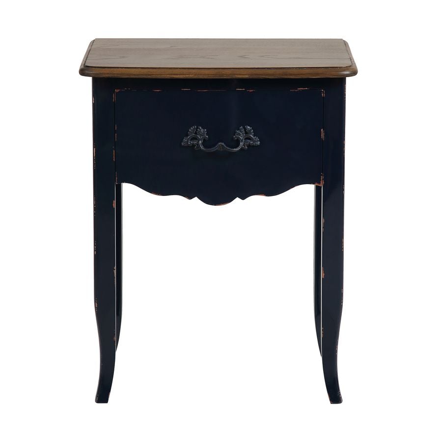 Table de chevet bleu indigo et plateau bois 1 tiroir en épicéa