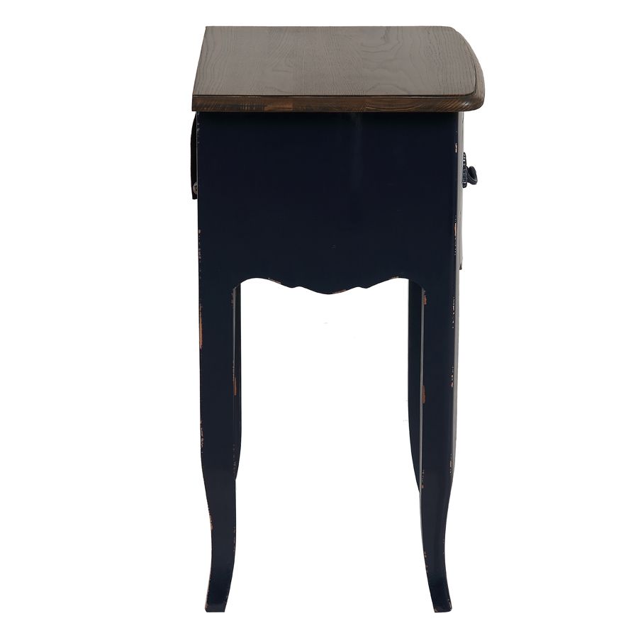 Table de chevet bleu indigo et plateau bois 1 tiroir en épicéa