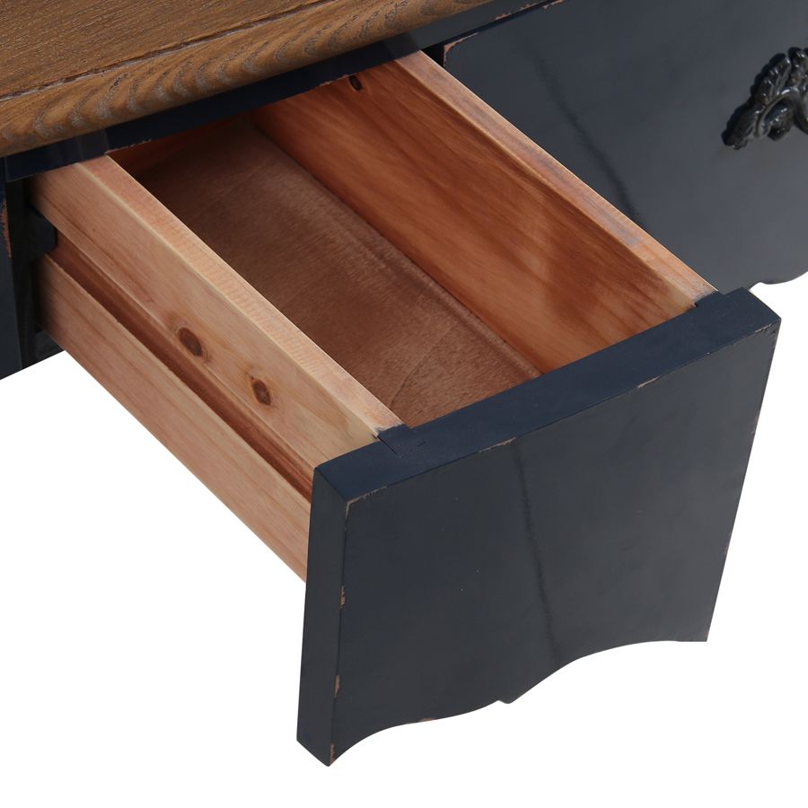 Console bleue plateau en bois 3 tiroirs en épicéa