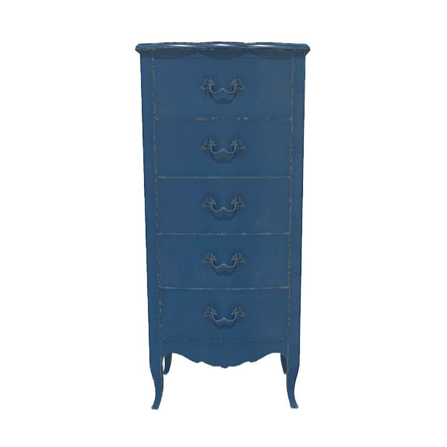 Commode chiffonnier Louis XV 5 tiroirs en pin bleu indigo