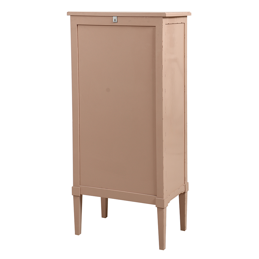 Commode chiffonnier 6 tiroirs en pin rose poudré glossy