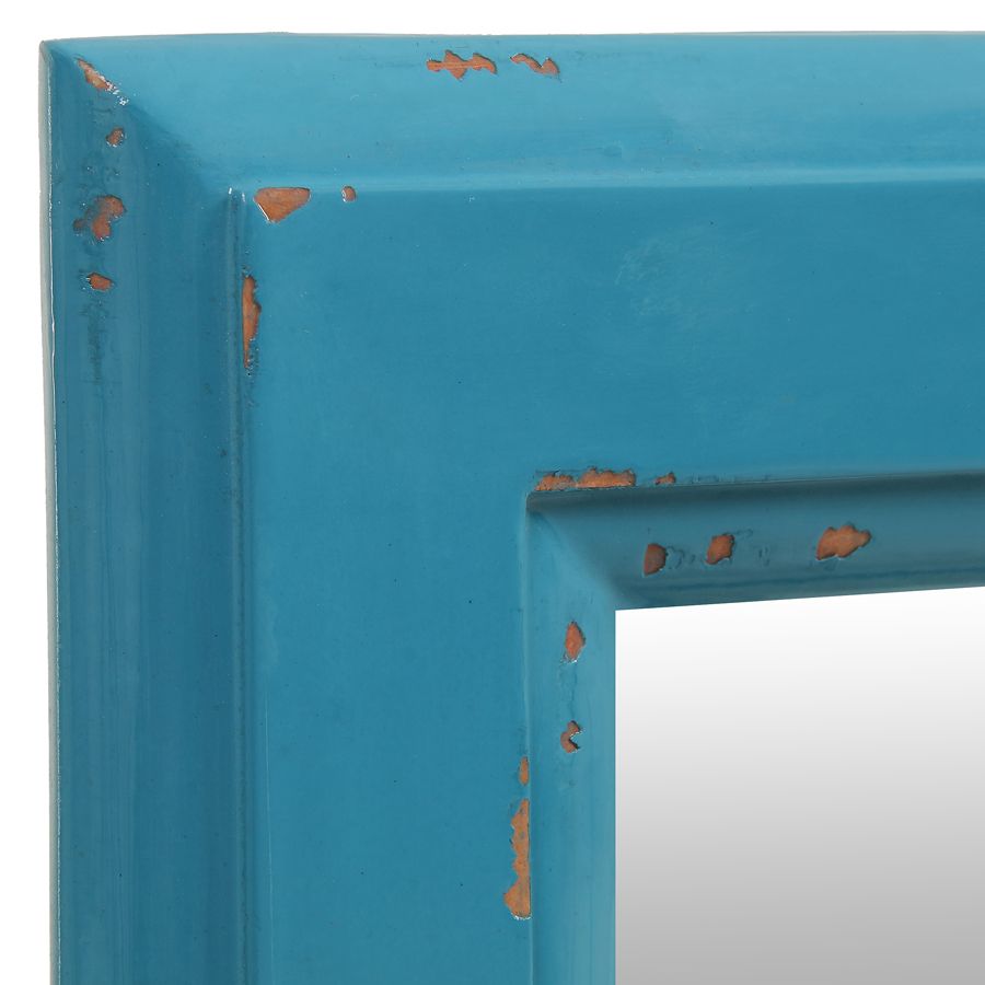 Miroir rectangulaire long en bois bleu turquoise